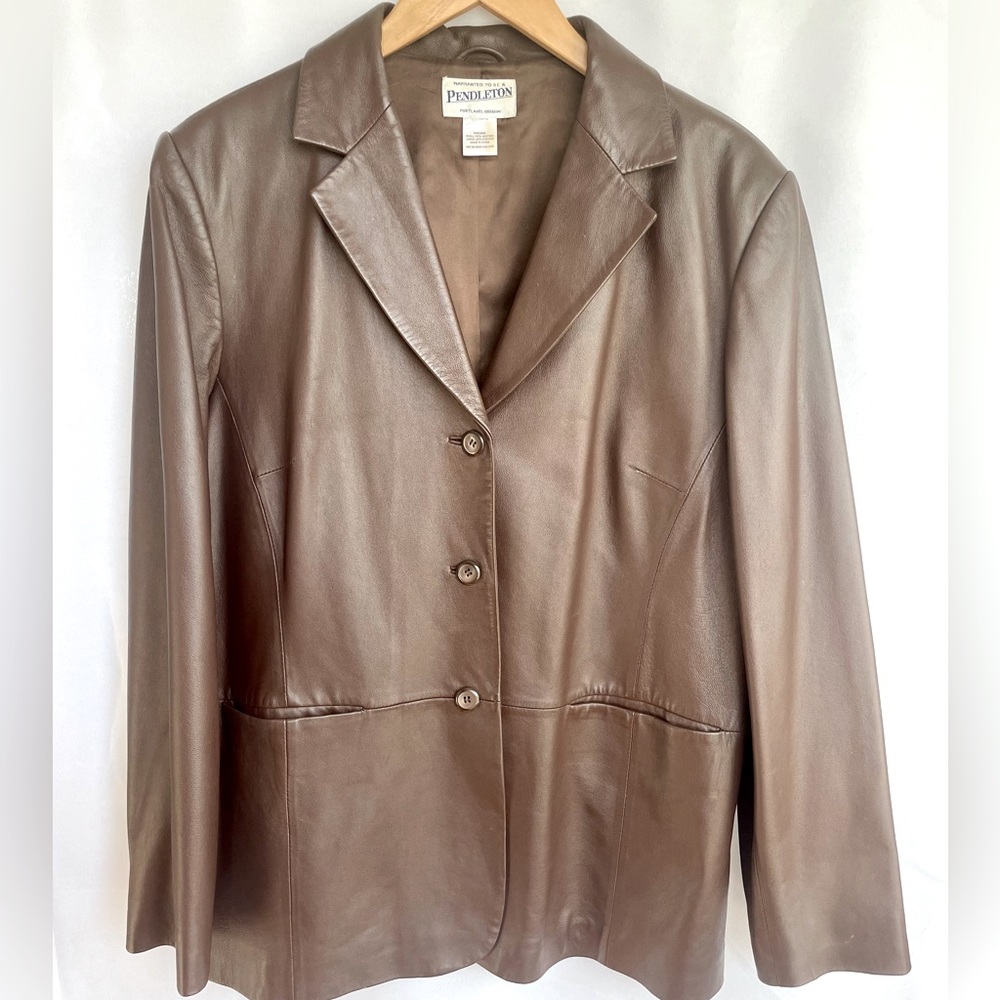 Pendleton 100% Leather Womens Blazer Jacket, Supple Rich Brown, size Large / XL